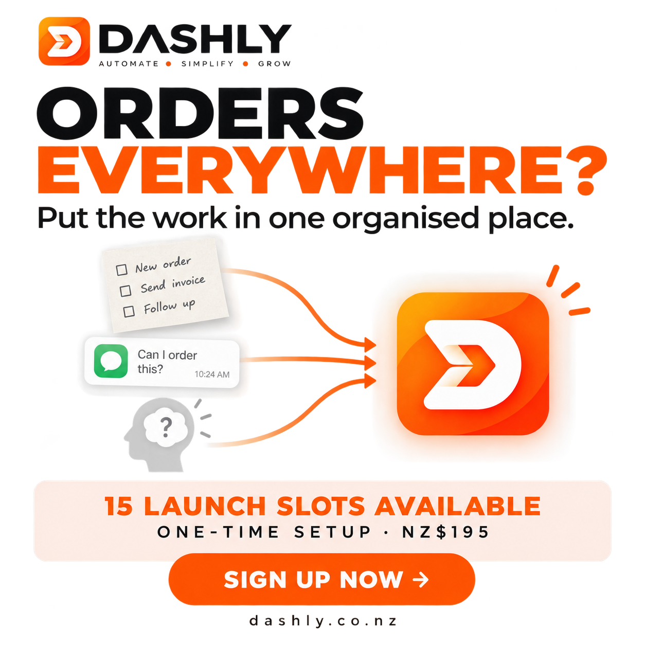 Dashly campaign about scattered business orders
